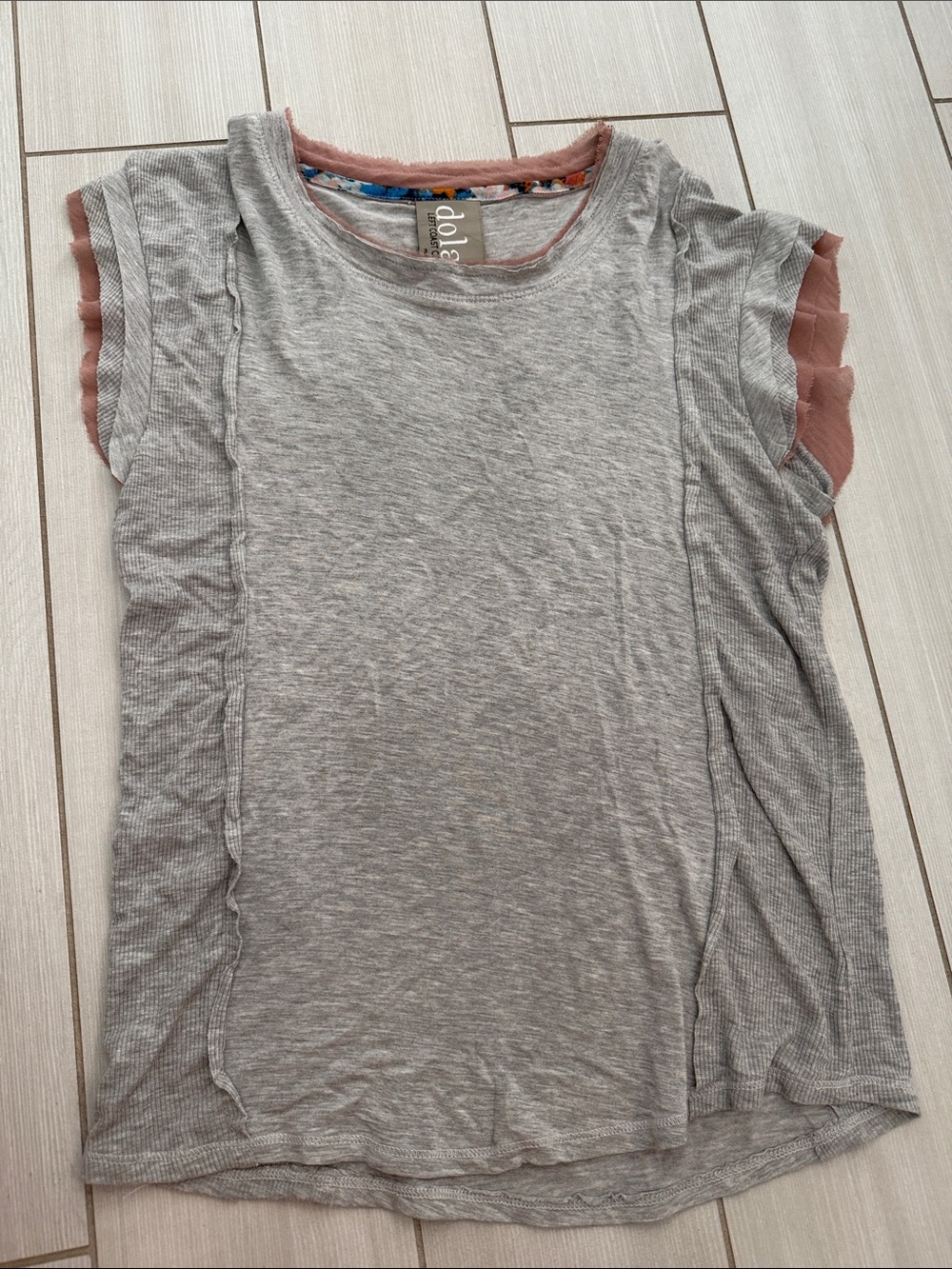 dolan Heather Gray Tank Top with Dusty Rose Ruffle Sleeves